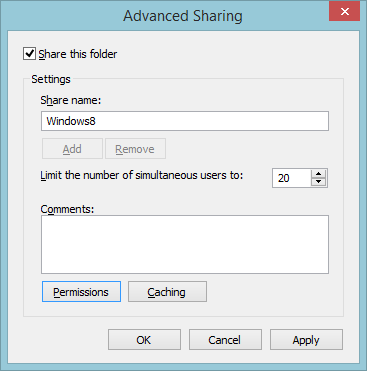 The Advanced Sharing window